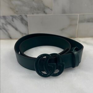 Gucci Forest Green Leather Belt with GG Buckle